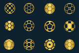 Set of golden soccer football balls, gold balls, golden balls