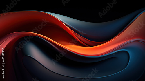 3d rendering of abstract wavy background with black and orange colors. 