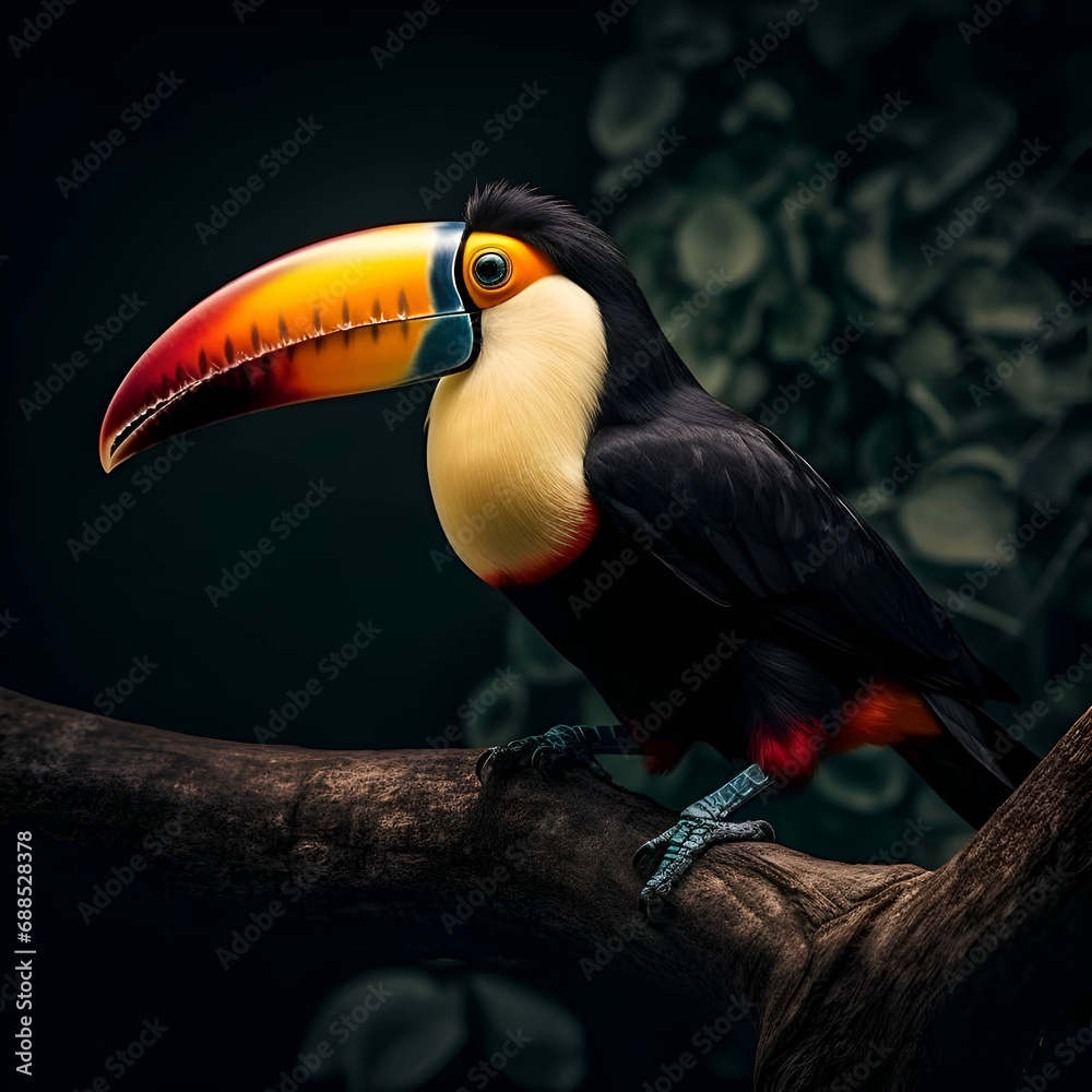 Obraz premium Toucan bird sitting on a branch in a zoo. 3d rendering