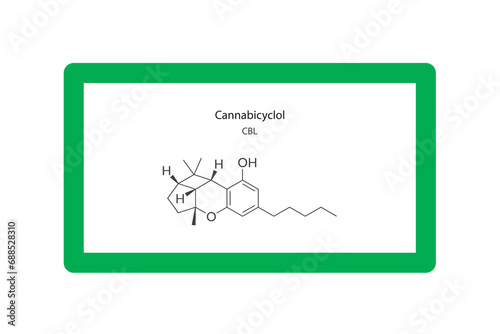 CBL -  Cannabicyclol molecular skeletal structure. Cannabinoid chemical structure vector illustration on green background.