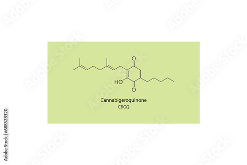 CBGQ - Cannabigeroquinone molecular skeletal structure. Cannabinoid chemical structure vector illustration on green background.