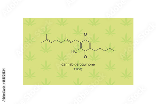 CBGQ - Cannabigeroquinone molecular skeletal structure. Cannabinoid chemical structure vector illustration on green background.