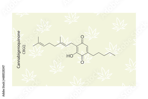 CBGQ - Cannabigeroquinone molecular skeletal structure. Cannabinoid chemical structure vector illustration on green background.