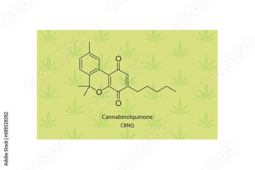 CBNQ - Cannabinolquinone molecular skeletal structure. Cannabinoid chemical structure vector illustration on green background.