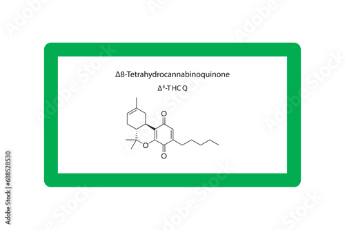 Δ8-THCQ -  Δ8-Tetrahydrocannabinoquinone molecular skeletal structure. Cannabinoid chemical structure vector illustration on green background.