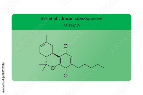 Δ8-THCQ -  Δ8-Tetrahydrocannabinoquinone molecular skeletal structure. Cannabinoid chemical structure vector illustration on green background.