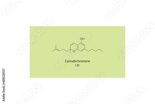 CBC - Cannabichromene molecular skeletal structure. Cannabinoid chemical structure vector illustration on green background.
