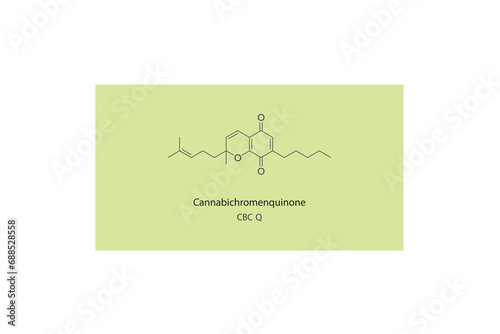 CBCQ -  Cannabichromenquinone molecular skeletal structure. Cannabinoid chemical structure vector illustration on green background.