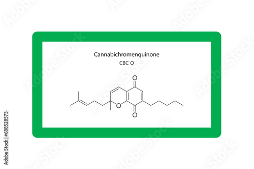 CBCQ -  Cannabichromenquinone molecular skeletal structure. Cannabinoid chemical structure vector illustration on green background.