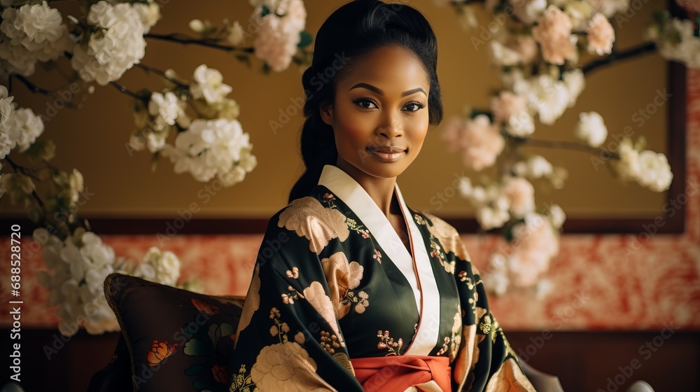 Woman in Kimono Strikes a Pose for a Captivating Portrait
