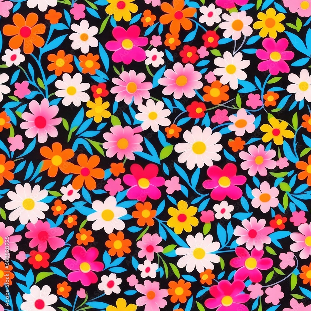 Floral botanical leopard spots seamless pattern background. Bright abstract modern leopard tile with flowers tropical leaves. Animal trendy backdrop for print, card, fabric, textile, wrapping.