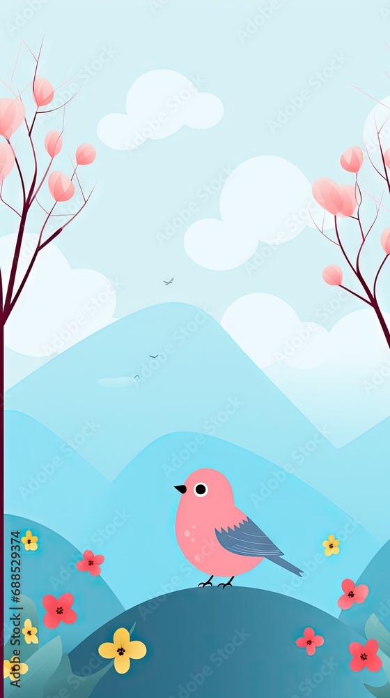 Beautiful Animated Bird Backdrop with Empty Copy Space for Text - Bird standing against Nature Background - Flat Vector Nature Bird Graphic Illustration Wallpaper created with Generative AI Technology