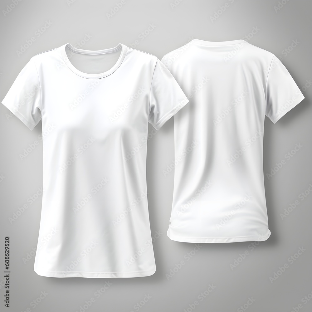 Female T-shirt mockup. White blank t-shirt front and back views Female T-shirt mockup. White blank t-shirt front and back views