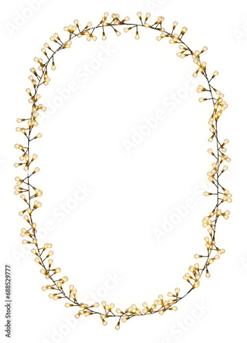 A 3D vertical oval frame with glowing yellow bulbs and sparkles,  Shining yellow light bulbs with sparkles. Suitable for Xmas, New Year, wedding, or birthday decorations. Perfect for party event decor