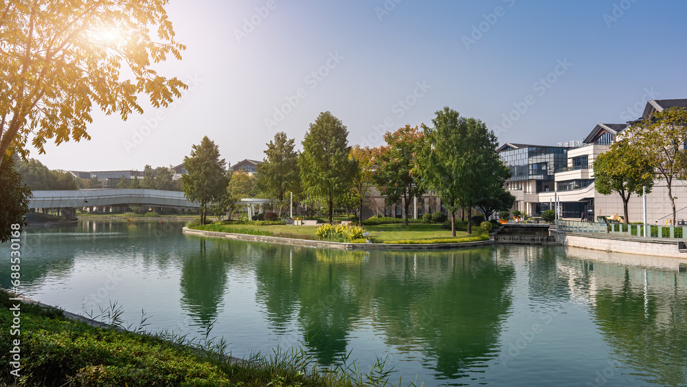 Obraz premium Street View on the South Bank of Qiantang River in Hangzhou
