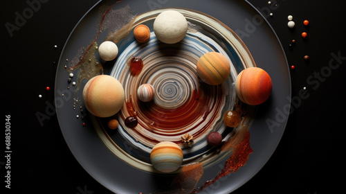 A plate of food inside the planet Saturn Mars Earth