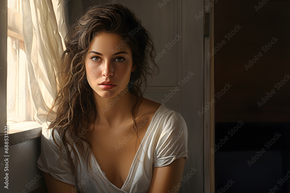 Portrait of a depressed beautiful woman illustration Portrait of a depressed beautiful woman illustration