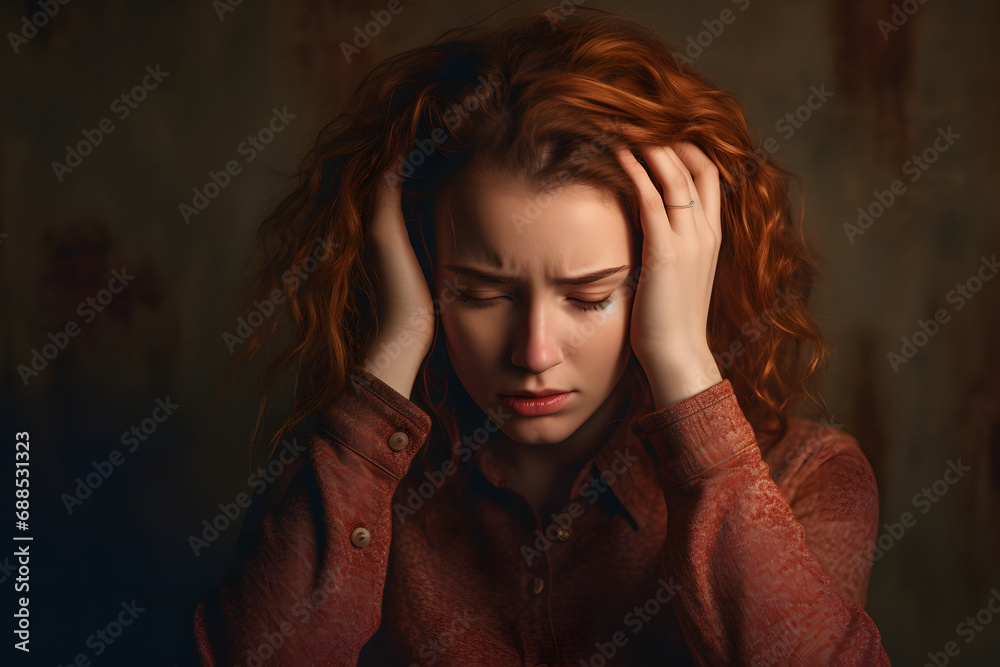 Woman with a headache or migraine Woman with a headache or migraine