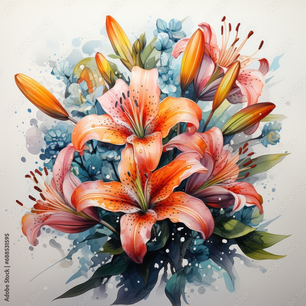 A Beautiful Lili flower bouquet in watercolor