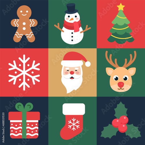 Christmas holiday cute flat style vector icons