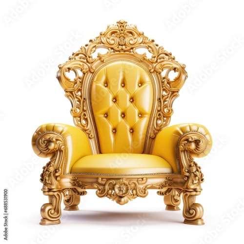 A golden throne with a gold leather seat. © tilialucida