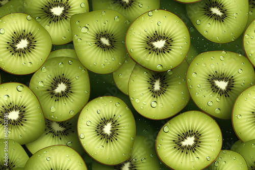 seamless pattern with kiwi slices on green background
