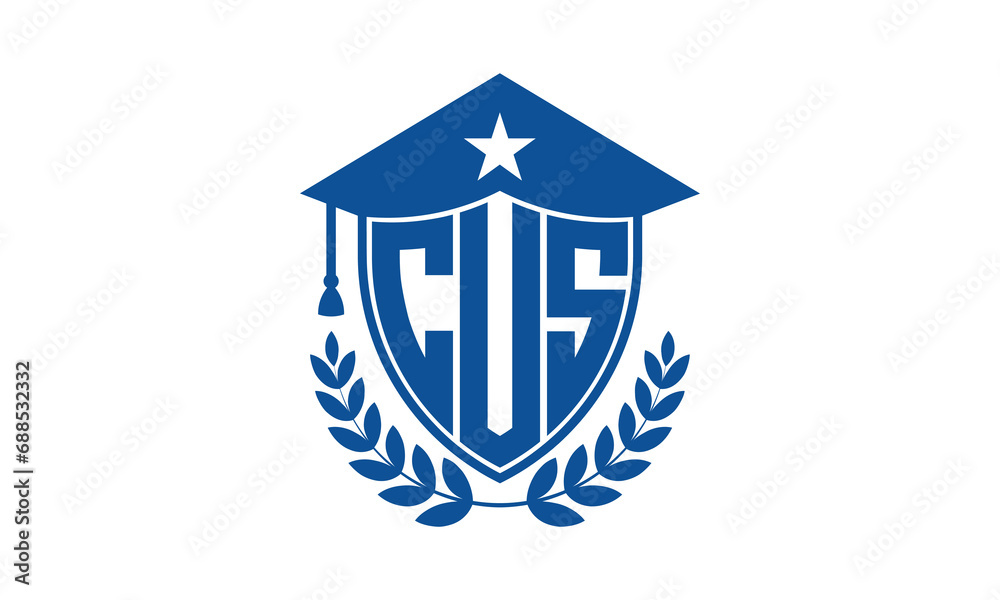 CUS three letter iconic academic logo design vector template. monogram, abstract, school, college, university, graduation cap symbol logo, shield, model, institute, educational, coaching canter, tech CUS three letter iconic academic logo design vector template. monogram, abstract, school, college, university, graduation cap symbol logo, shield, model, institute, educational, coaching canter, tech