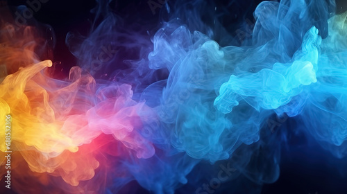 Color mist, Smoke cloud, Paint water wave, Blue glowing sparkling glitter particles fog
