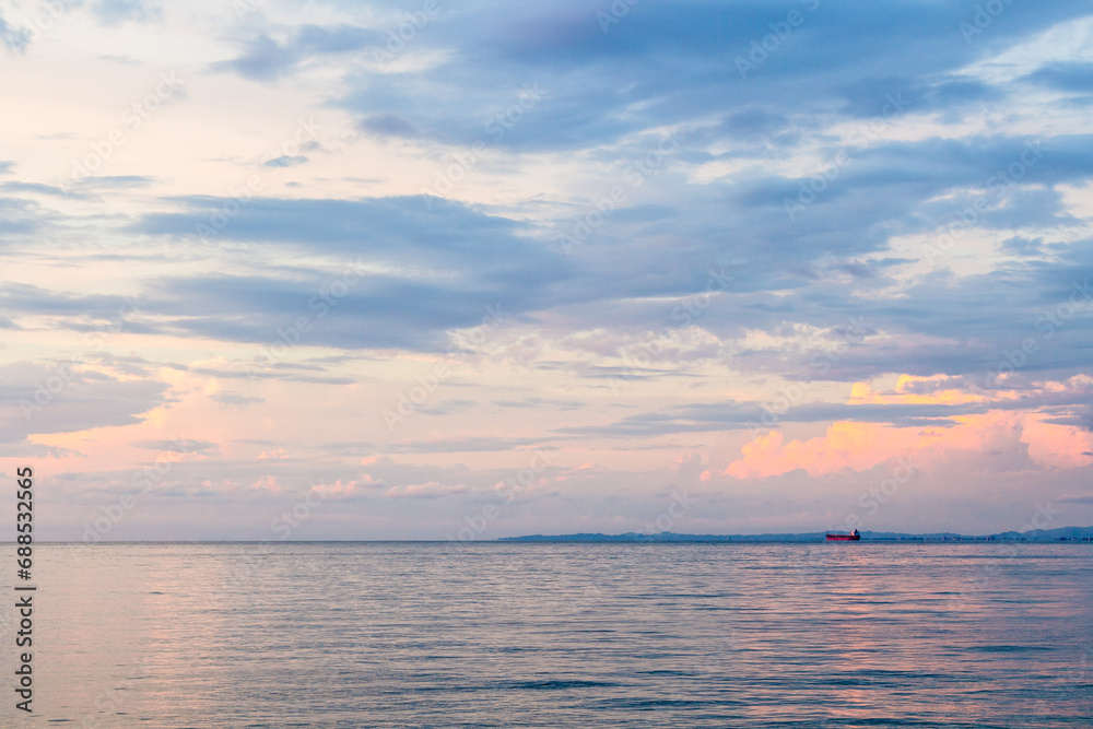 travel to Georgia - view of Black Sea from Batumi port in autumn twilight travel to Georgia - view of Black Sea from Batumi port in autumn twilight