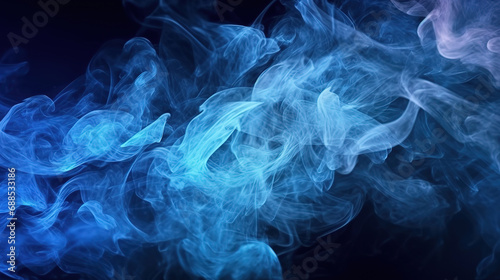 Shiny smoke, Glitter fluid, Ink water, Magic mist, Blue color particles texture paint vapor