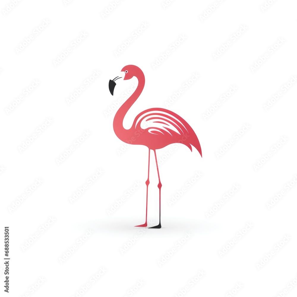 Obraz premium Simple graphic logo of pink flamingo on white background.