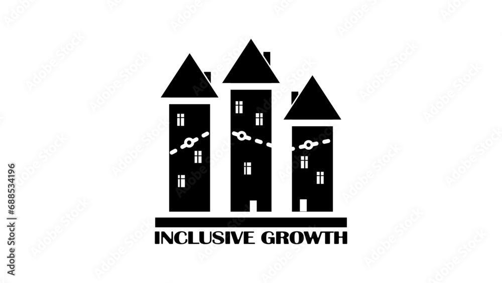 Inclusive growth symbol, houses like chart arrows