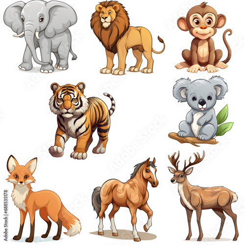 set of animals colorful clipart in transparent background