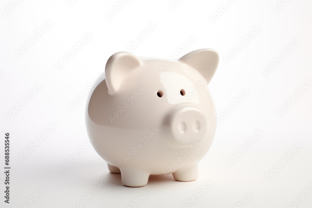 A white piggy bank sitting on top of a table.