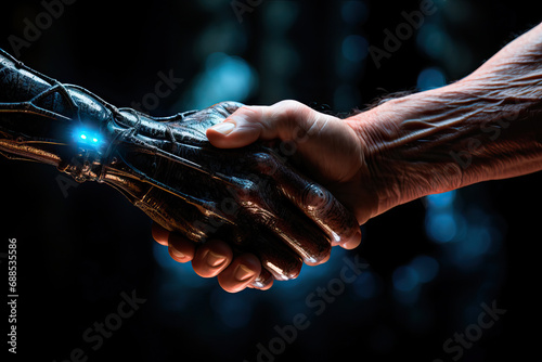 Human and alien shaking hands. Extraterrestrial contact concept