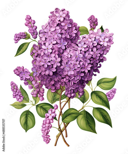 Vintage Lilac Cluster Clipart, Purple Floral Vintage Sublimation Art, Transparent Background, transparent png, Created using generative AI