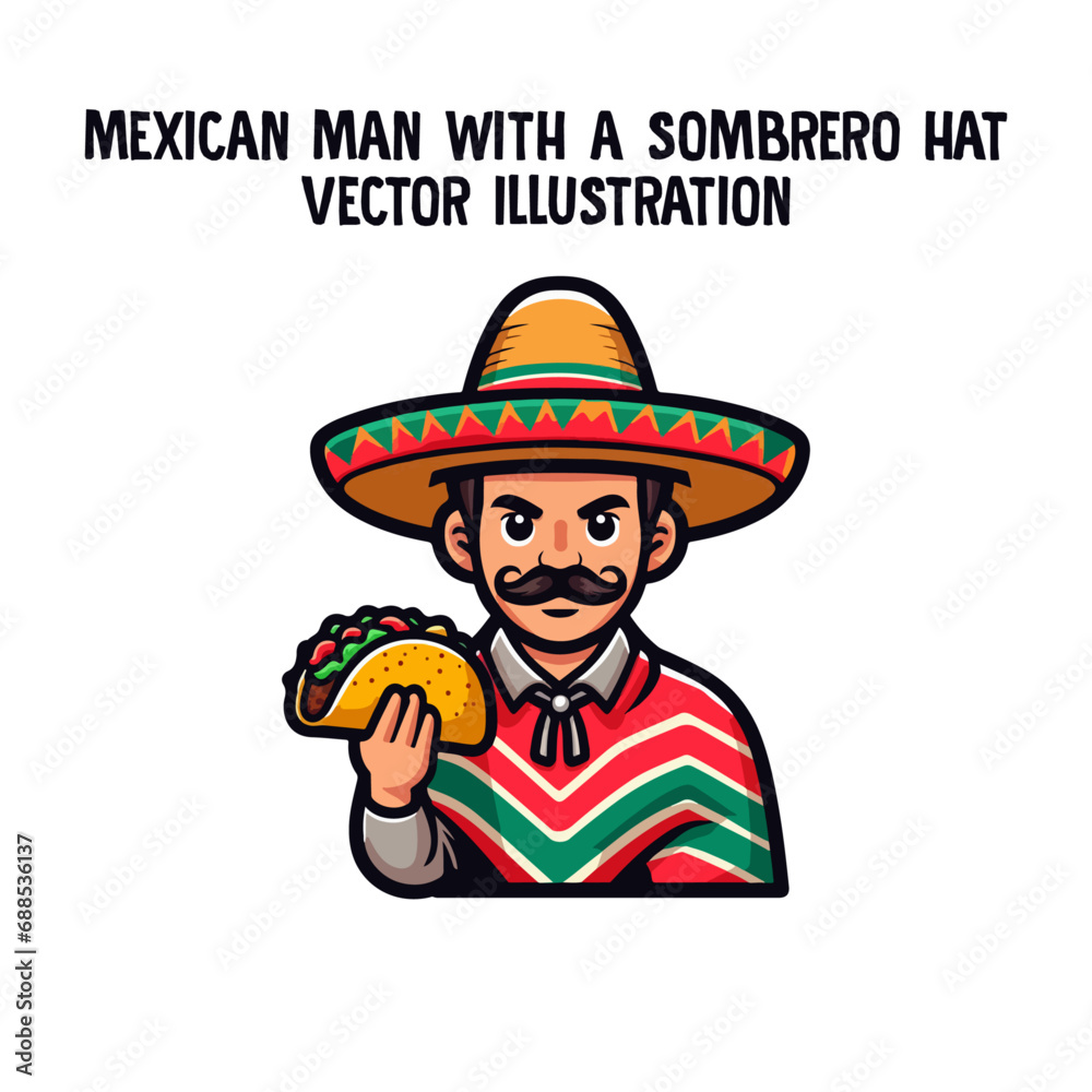 Vector mexican man logo wearing a sombrero hat vector illustration.