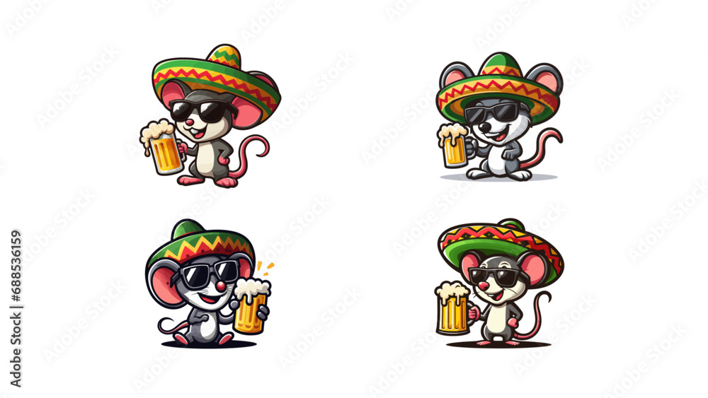 Mexican chihuahua holding a beer mug. Vector clip art illustration Mexican mouse illustration, Generative Ai