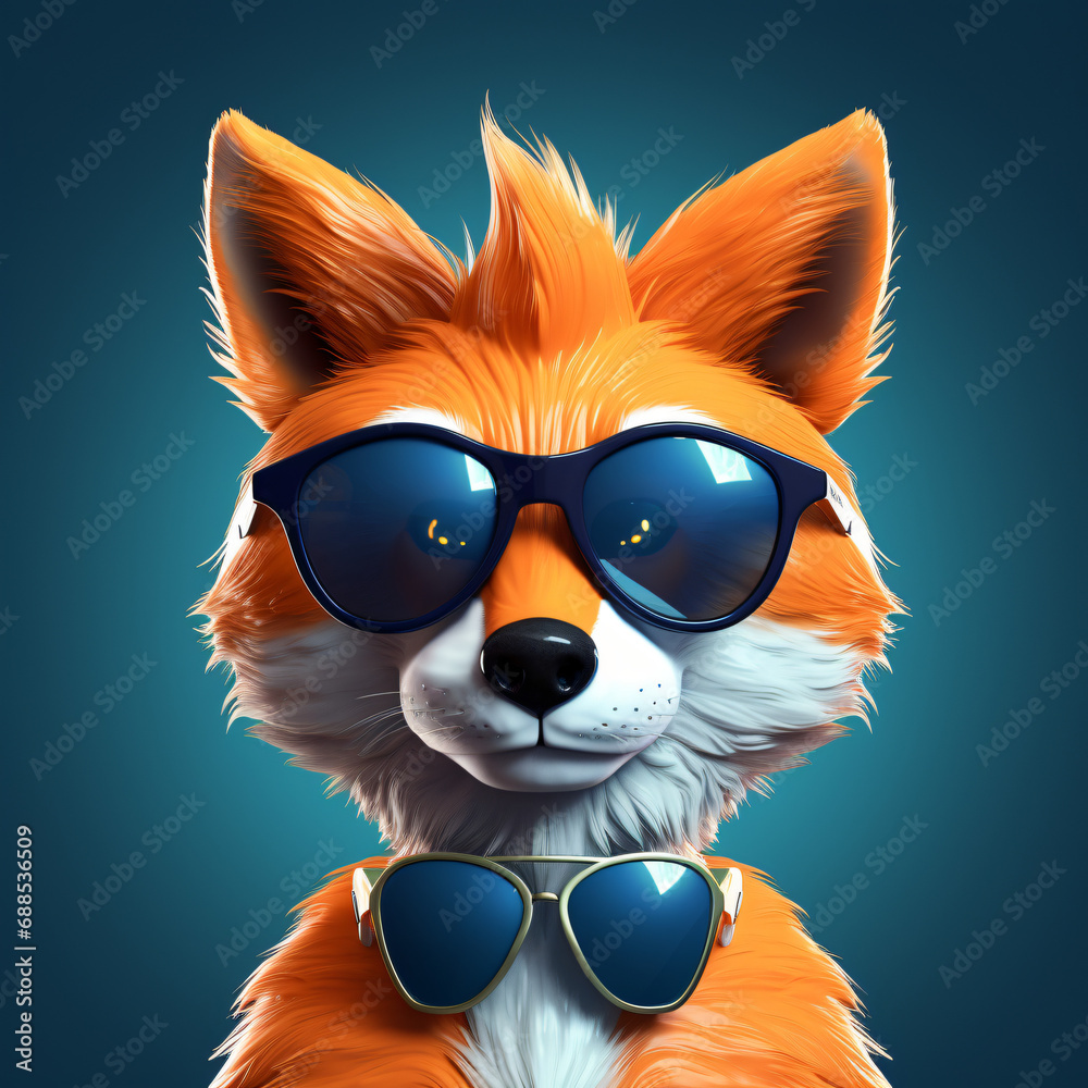 Cute Cartoon Fox with Sunglasses