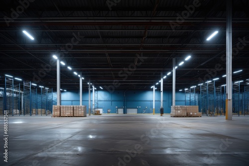 large warehouse with shelves and boxes