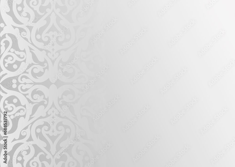 White background with a gray pattern and a white .Arabesque shadow, you can use it as overlay layer on any photo.Abstract background with traditional ornament

