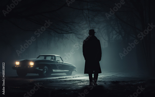 Silhouette of a Detective Man on the Street - Moody Dark Cinematic Tones photo