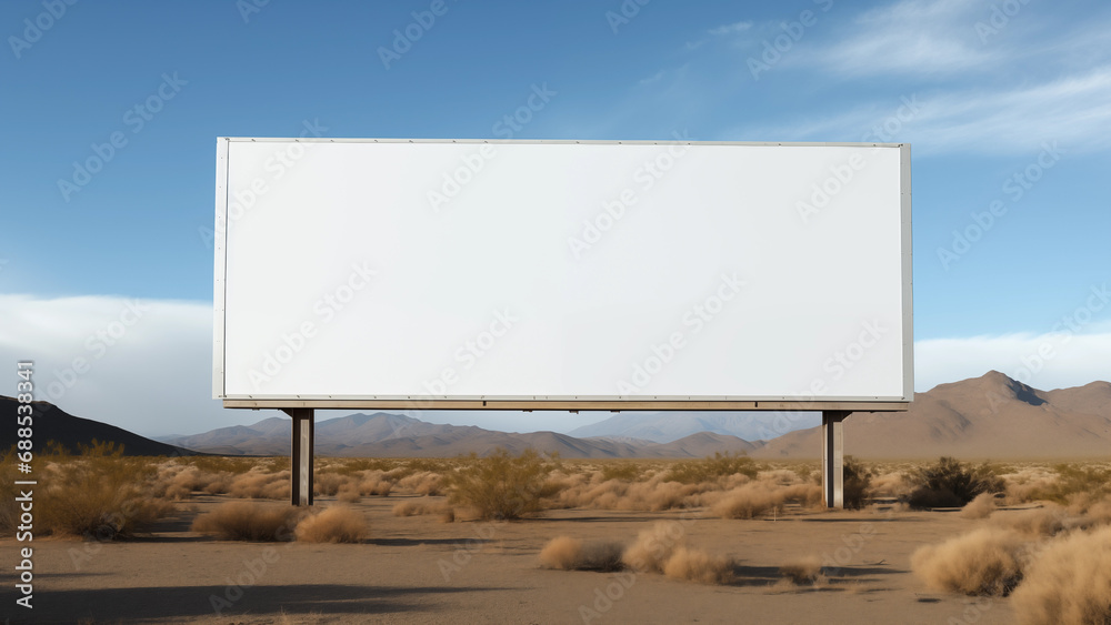 Photo of a large empty billboard visible from a desert road Photo of a large empty billboard visible from a desert road