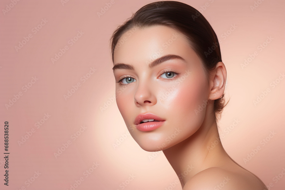 beautiful young woman close up no make up, Generative AI