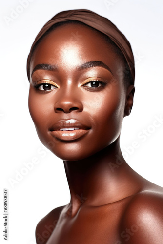 afro woman with amazing skin cosmetics advertising photography white background, Generative AI