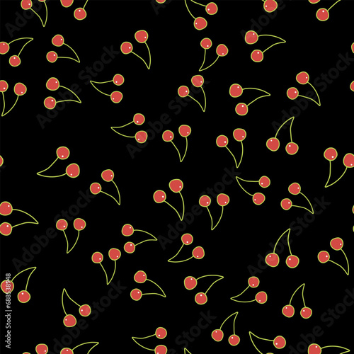 Vector hand drawn seamless pattern cherry on white background