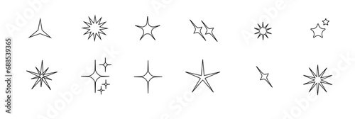 Minimalist silhouette Star icons  star shape vector set. Abstract y2k sparkles. Twinkling stars  abstract sparkle black silhouettes symbol shining burst. Vector