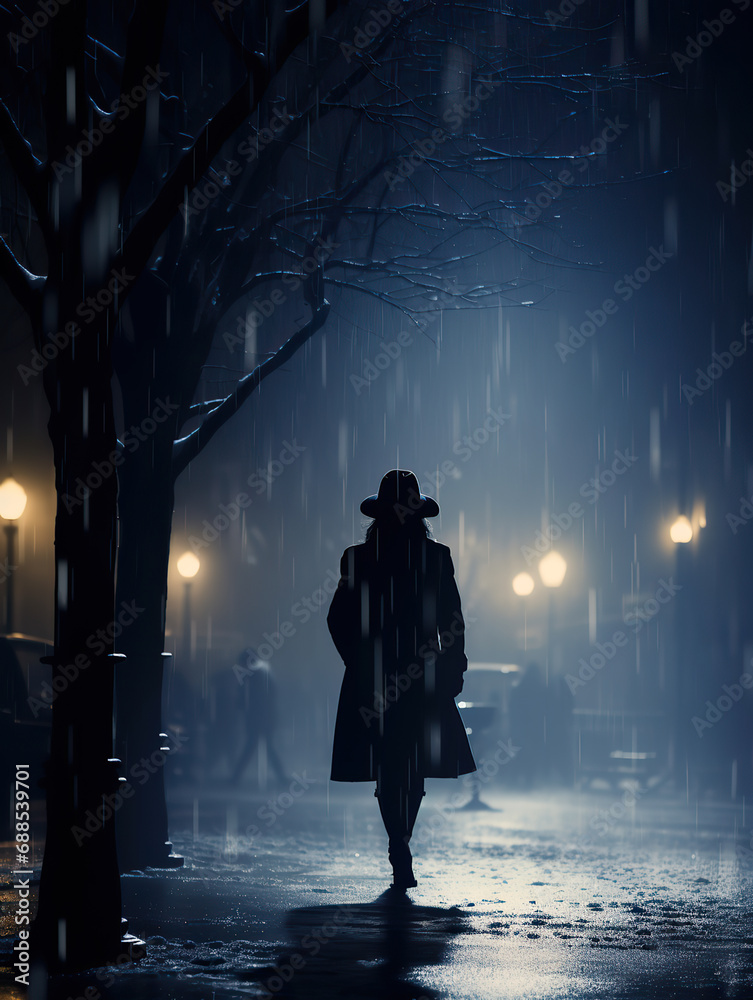 Silhouette of a Detective female on the Street - Moody Dark Cinematic Tones