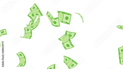 Flying dollar bills animation. Paper money swirls in the wind.