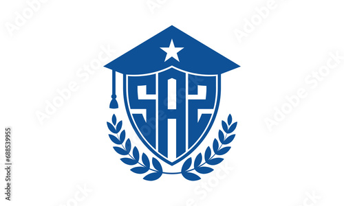 SAZ three letter iconic academic logo design vector template. monogram, abstract, school, college, university, graduation cap symbol logo, shield, model, institute, educational, coaching canter, tech